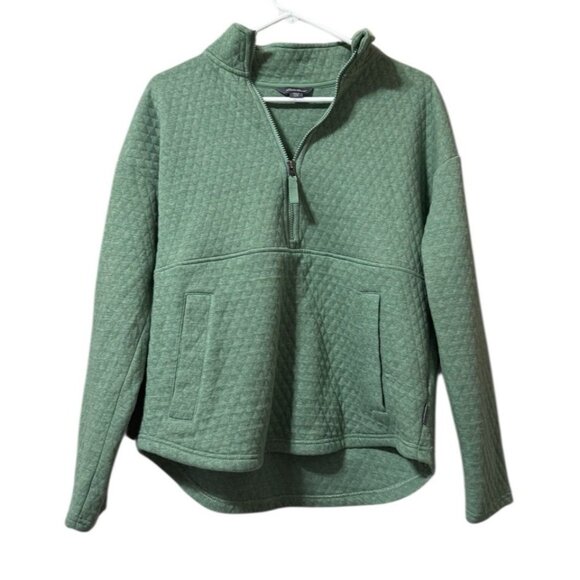 Eddie Bauer Women Quilted Jacket Size M Green 1/2 Zip Mock Neck Pullover Outdoor - Picture 1 of 13